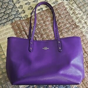 Coach Vibrant Purple Leather Tote,Silver Hardware,Vintage